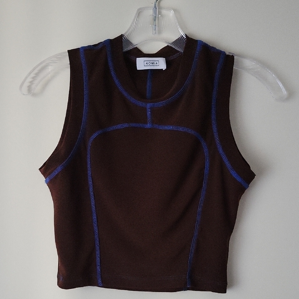 Nomia Women's Cropped Scuba Tank in Bark/Cobalt- Size XS
